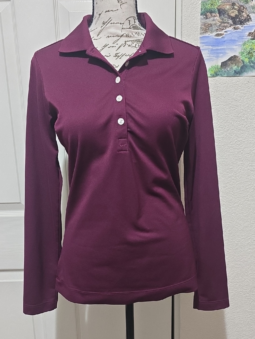 Nike Golf Womens Plum Tour Performance Dri-FIT Long Sleeve Polo Small